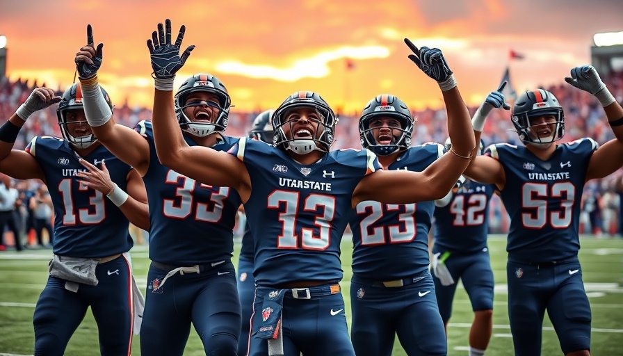 Aggies offense shines: Utah State players celebrate during game.