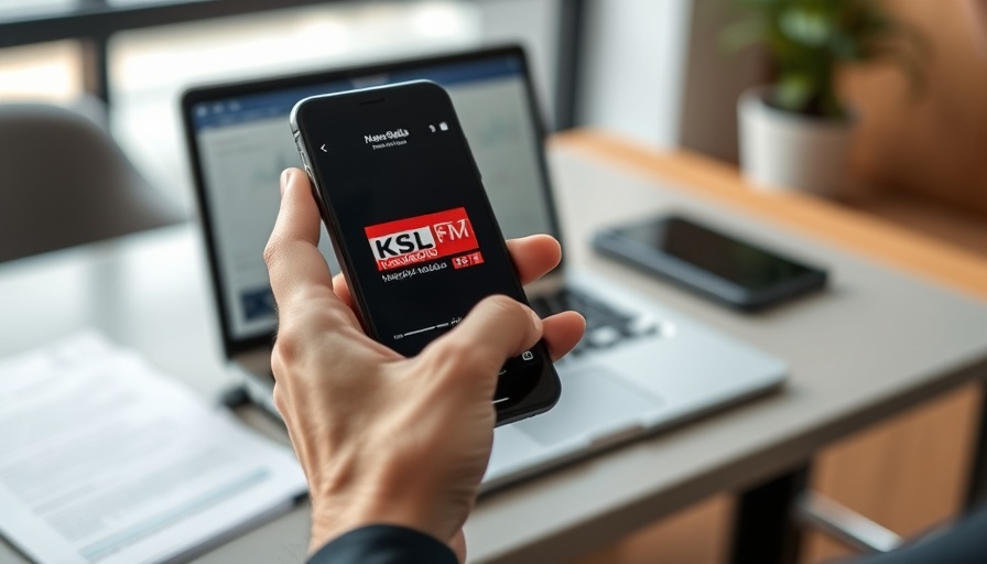 Salt Lake City 2025: KSL NewsRadio app promotion in office setting.
