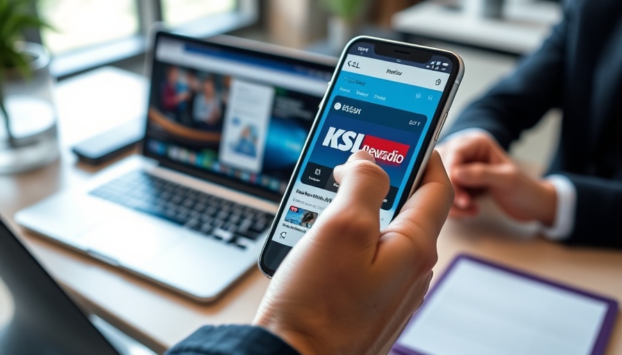 Hand holding smartphone with KSL NewsRadio app, a local initiative in Salt Lake City.