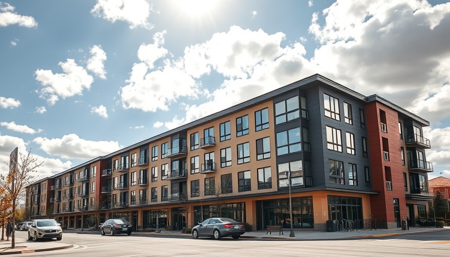 Modern student living building in Salt Lake City under a blue sky.