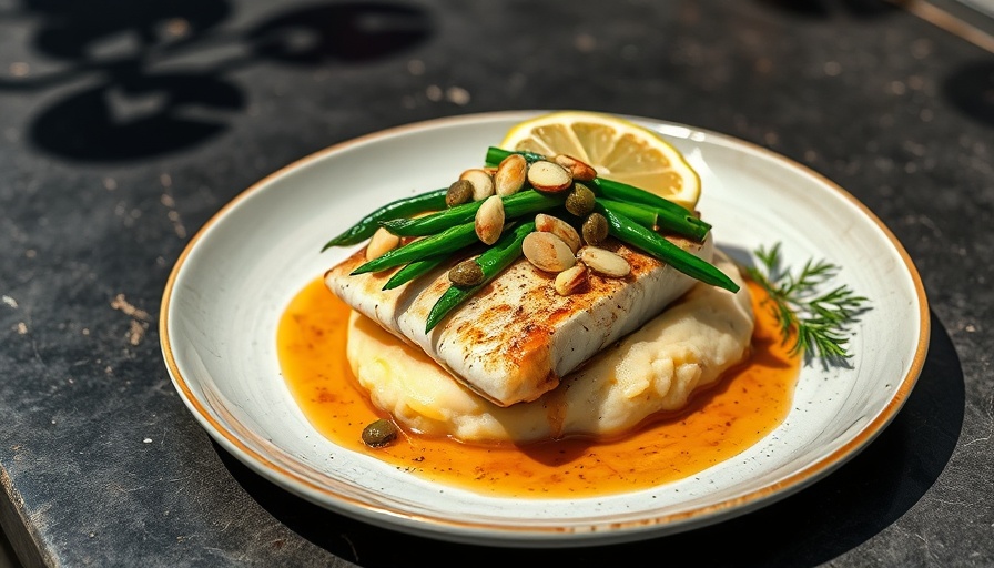 Brasserie 7452 Fall Foliage gourmet meal with fish and green beans.
