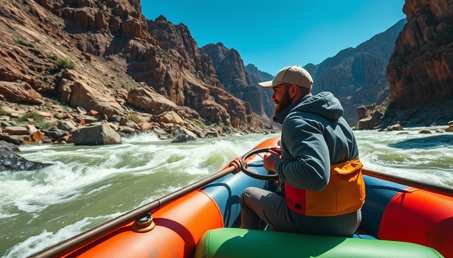 Guide steering raft on Cataract Canyon river expedition.