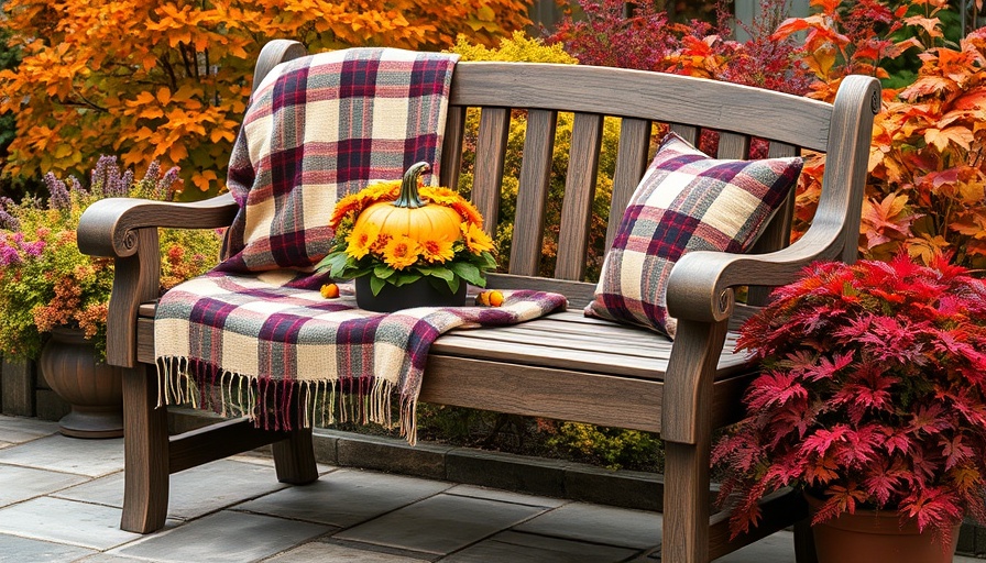 Cozy garden bench with decorations for Utah autumn gardening experiences.