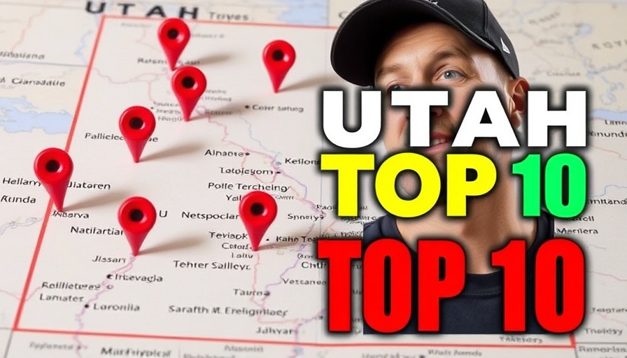 Map indicating best places to live in Utah with top 10 markers.