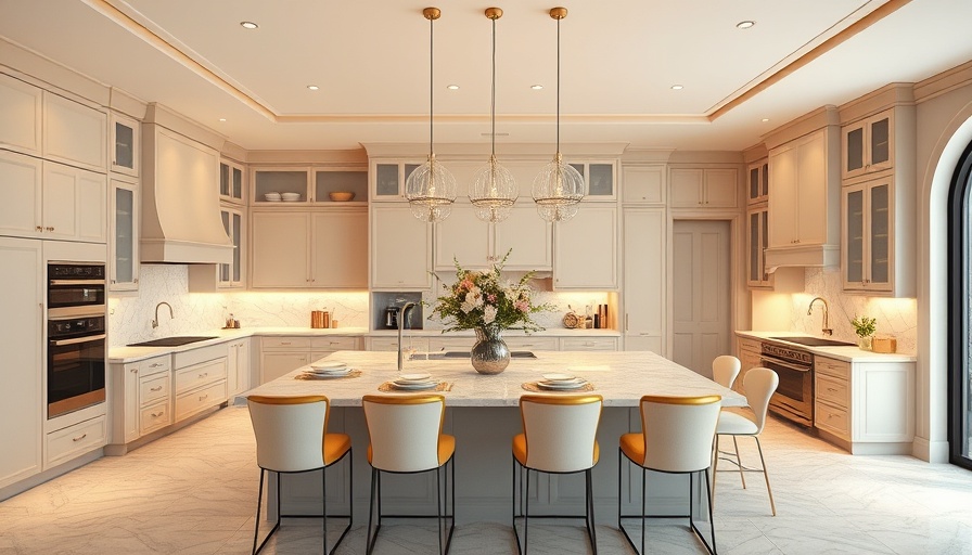 Elegant kitchen design by Allison Campbell Design with island and chairs.