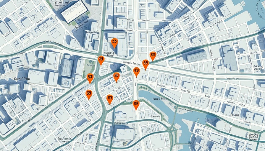 Map with urban speed camera locations, detailed city layout.
