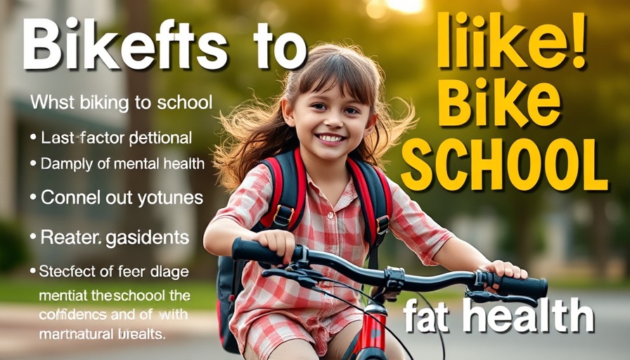 Young girl biking to school promotes confidence and mental health.