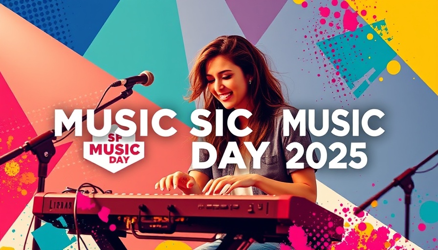 SF Music Day 2025 event poster with musician playing keyboard.