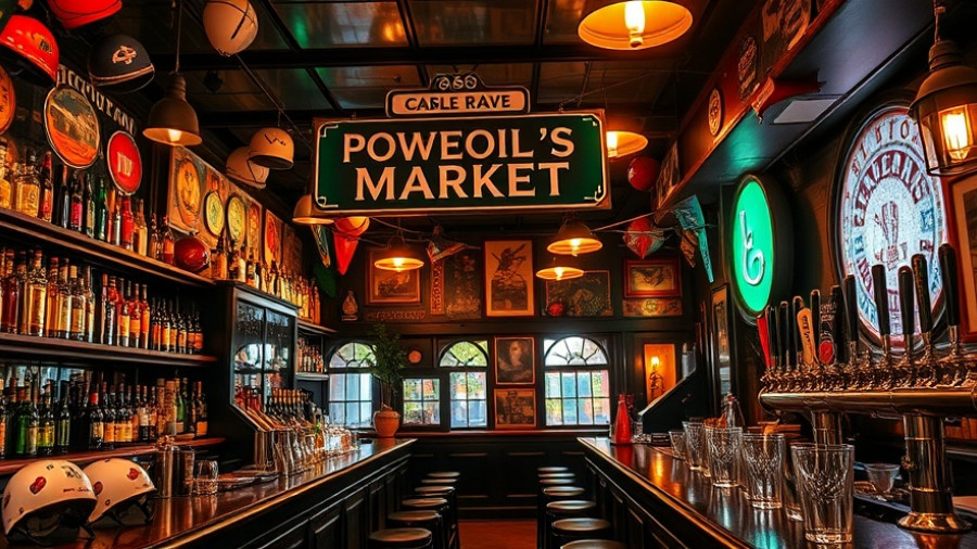 Bar interior with liquor display and cable car theme in Union Square.