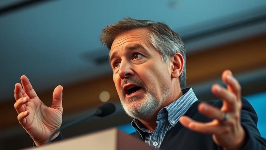 Speaker discussing California financial reporting bill outdoors.