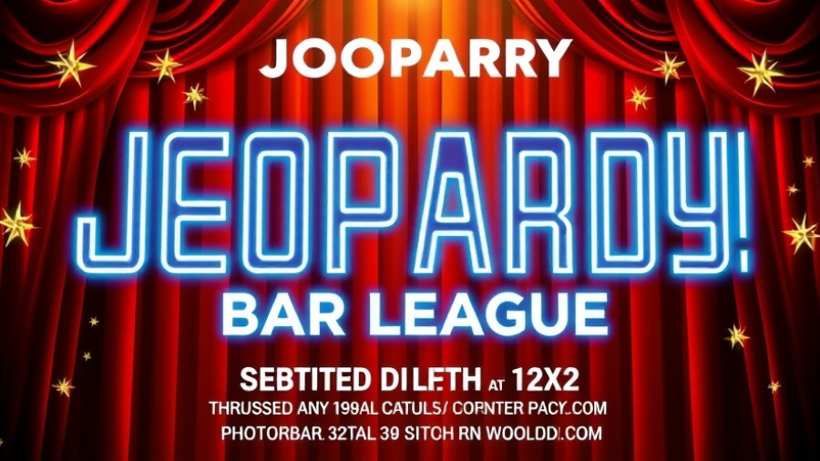 Promotional flyer for SF Jeopardy Bar League Trivia at Woodbury.