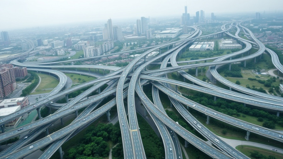 Complex highway system depicting urban traffic in a city context.
