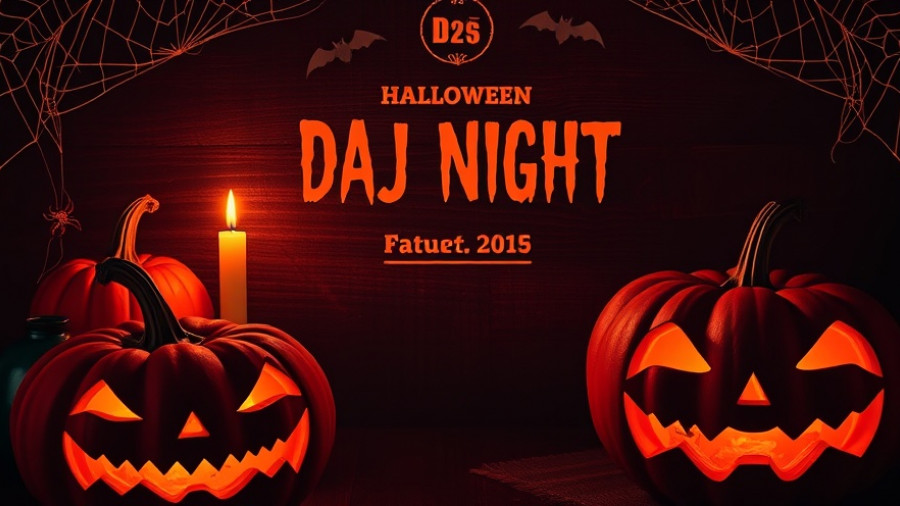 KXSF Halloween DJ Night flyer with pumpkins and cobwebs.