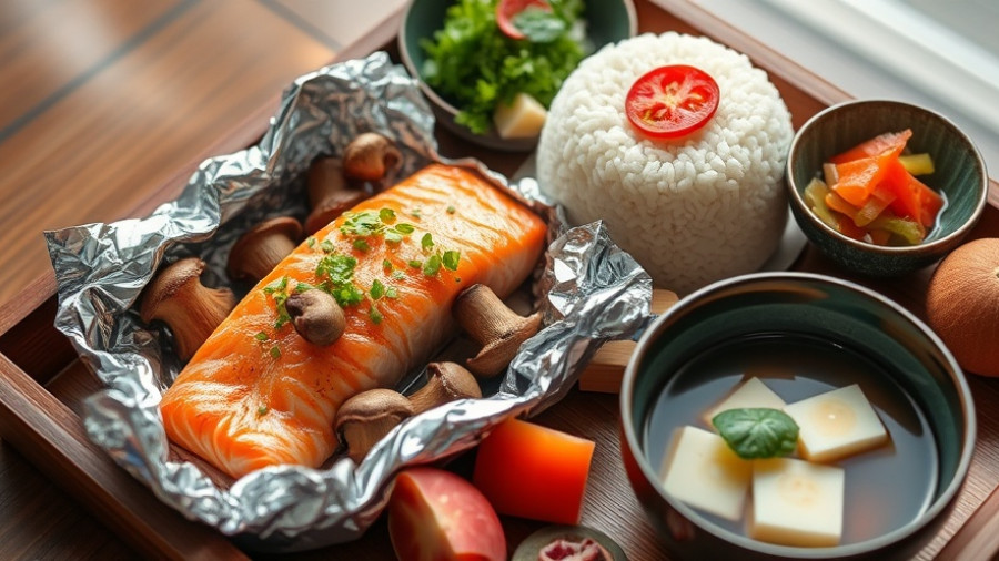 Ichiju Sansai Japanese Balanced Meals set with salmon, rice, and sides.