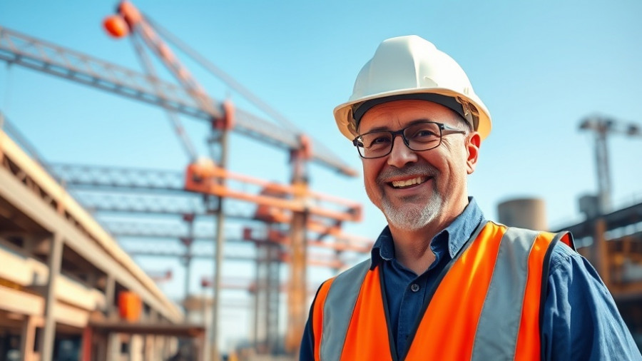 Man at California high-speed rail site wearing safety gear.