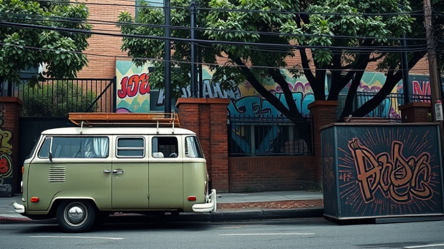 Vintage van parked by colorful graffiti mural, Millbrae police chief commuting from Idaho.