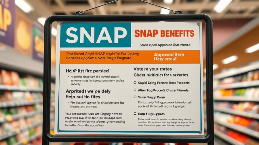 Sign displaying SNAP benefits information in grocery store.