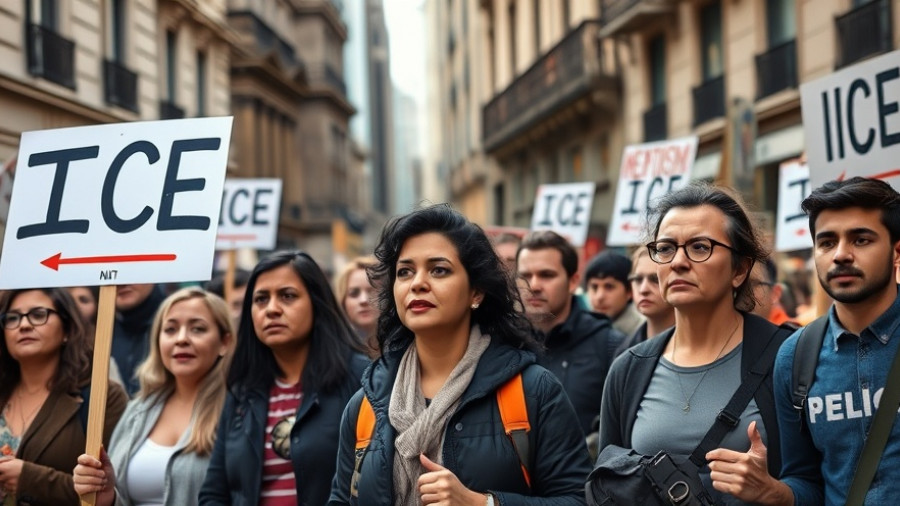 Protesters rallying against ICE Detention in urban setting.