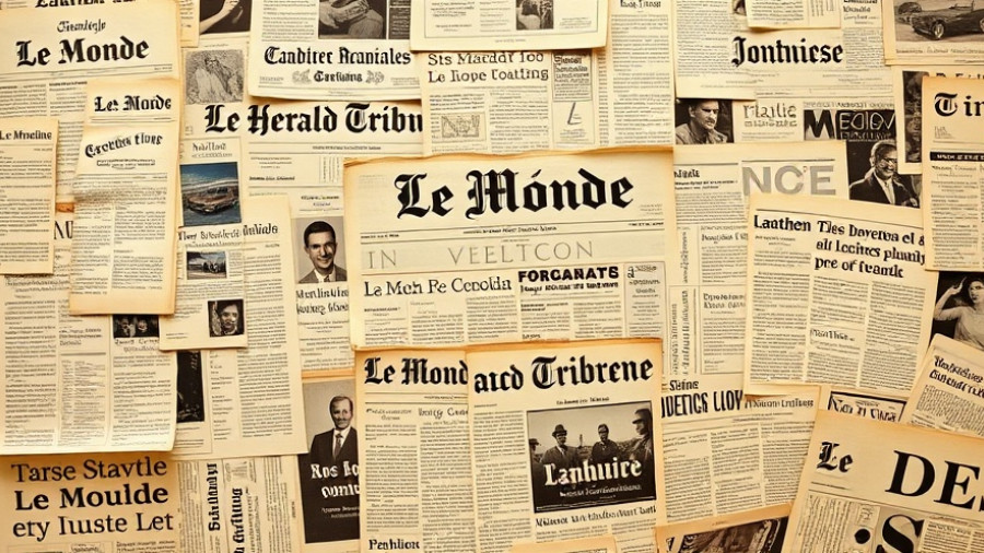 Vintage newspaper collage displaying headlines and logos.