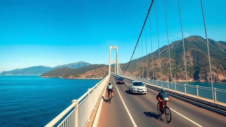 Cyclists and vehicles on Richmond-San Rafael Bridge under sunny sky