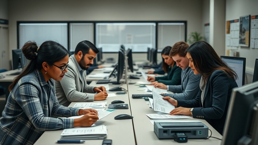 California election monitors verifying ballots in an organized setup.