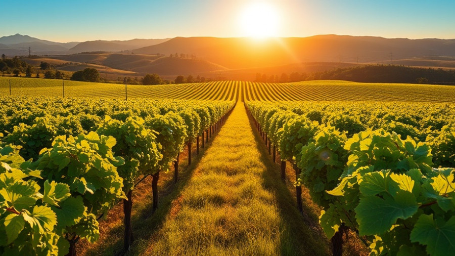 Los Olivos wine country vineyard at sunset.
