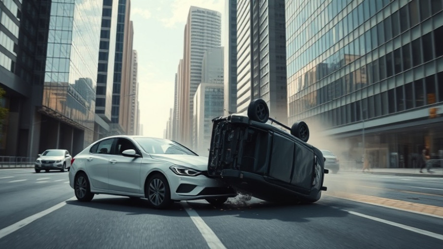 Urban car crash scene highlighting data-driven road safety solutions needs.