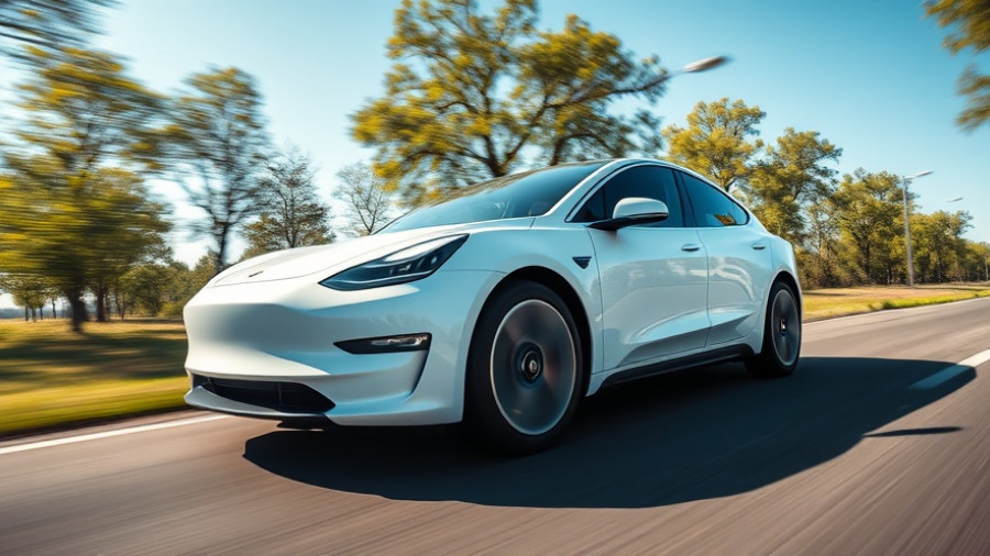 Sleek white electric car on a scenic road highlighting EV savings