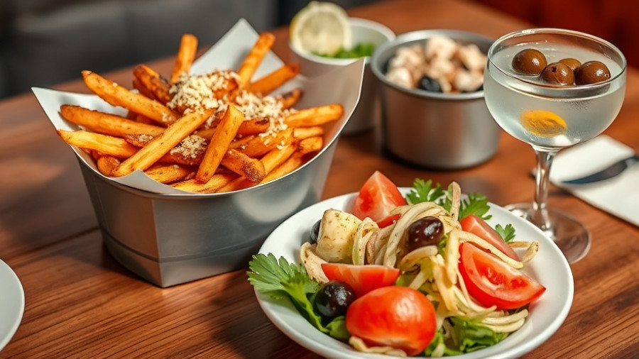 Affordable girl dinners in San Francisco include Caesar salad, truffle fries, and cocktail.