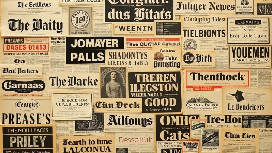 Vintage newspaper collage showcasing typography and design.