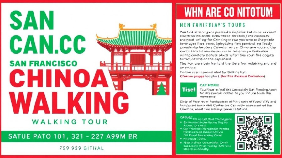 Flyer for San Francisco Chinatown Walking Tour with dates and details.