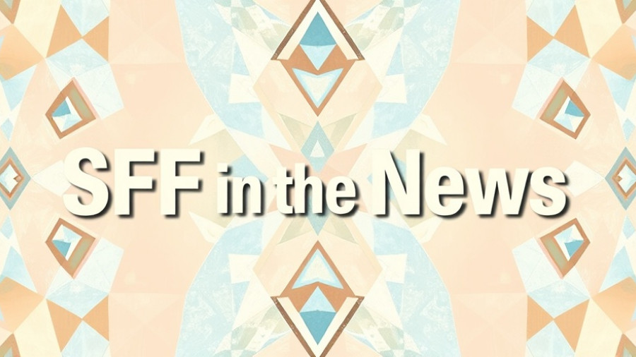 Colorful geometric background with 'SFF in the News' text.