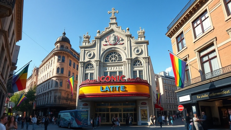 Castro Theatre bustling during Frameline 50th Anniversary Festival, rainbow flags visible.