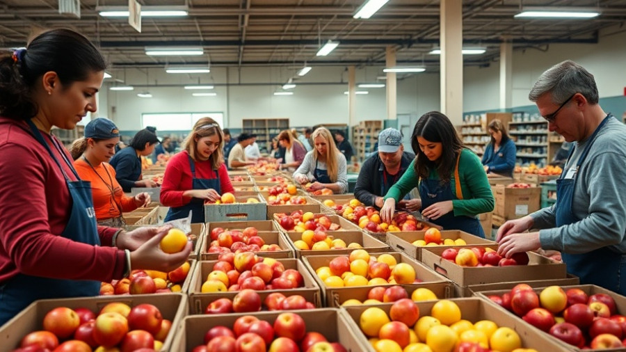 Volunteers at Santa Clara County food bank sorting apples.