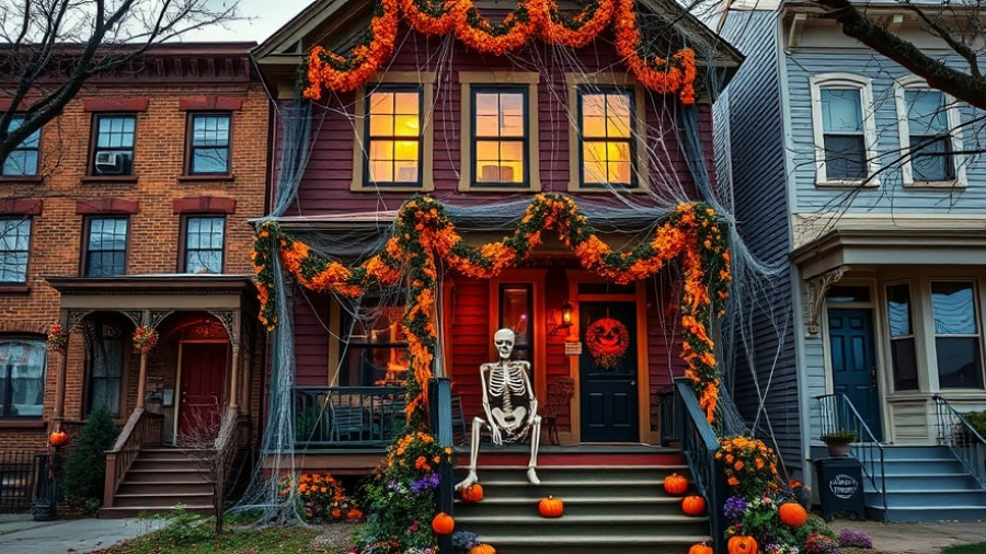San Francisco Halloween events: house with giant spiders and cobwebs.