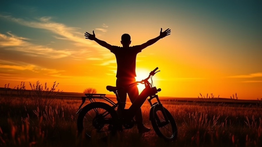 Celebratory silhouette with e-bike at sunset, California E-Bike Voucher Program End.