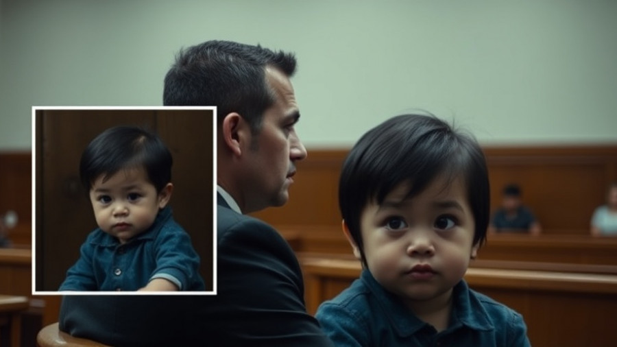 Courtroom scene with baby inset; Baby Emmanuel murder case.