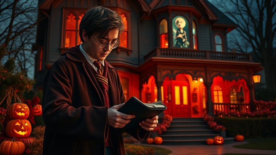 San Jose Harry Potter Halloween Experience: Person in Harry Potter robe at festive house.