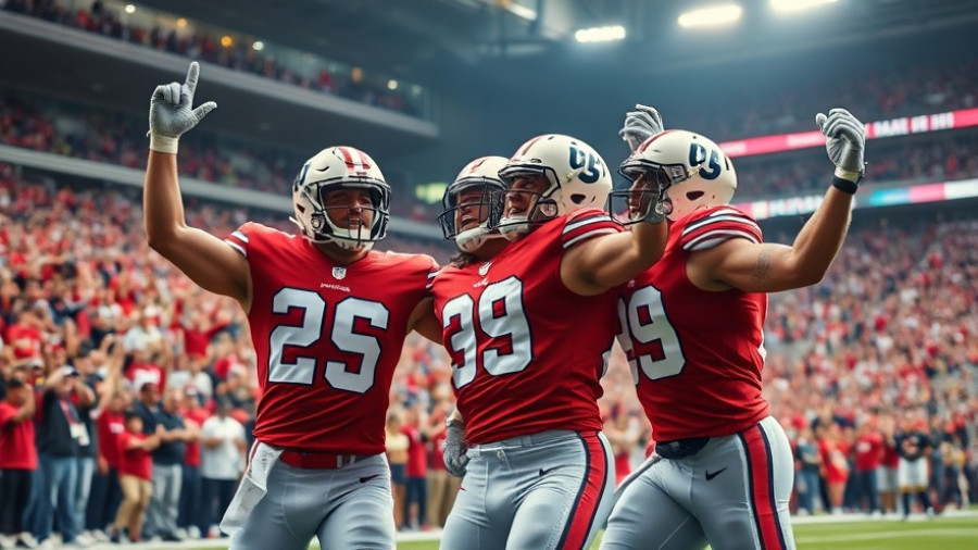 49ers players celebrate victory against New York Giants in stadium.