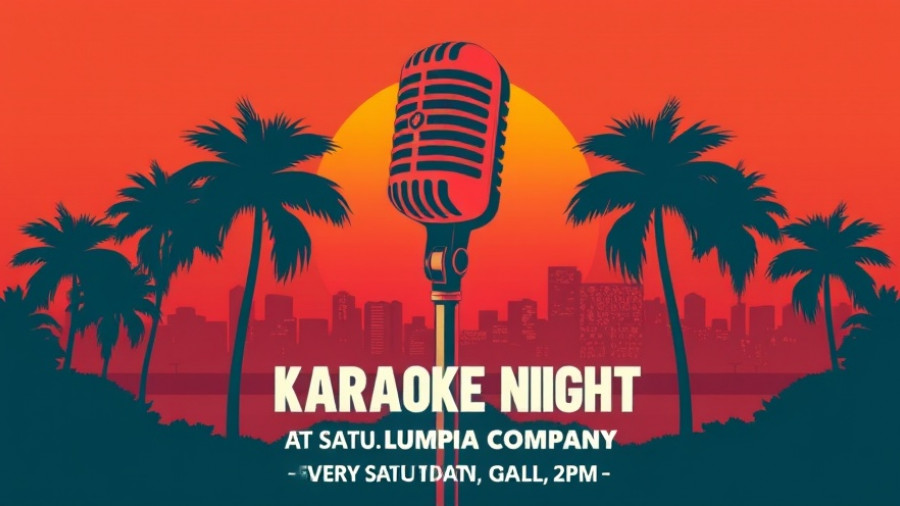 Retro-themed Saturday Karaoke Night Oakland poster with vintage microphone and sunset.