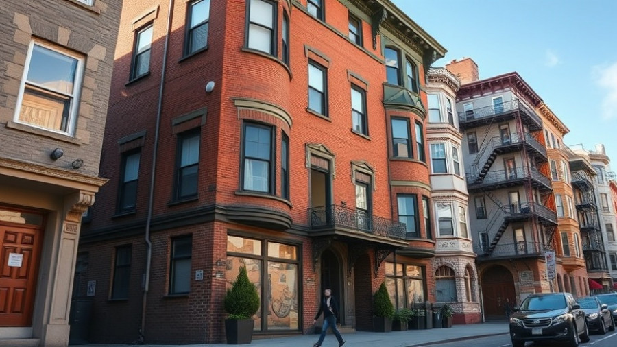 Brick building in San Francisco street with a person walking