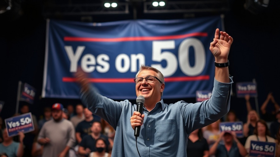 Political rally with man on stage for polls on elections in New York, New Jersey, Virginia, and California.