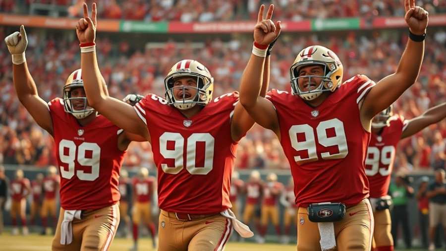 San Francisco 49ers celebrating win against Giants in stadium, vibrant scene.