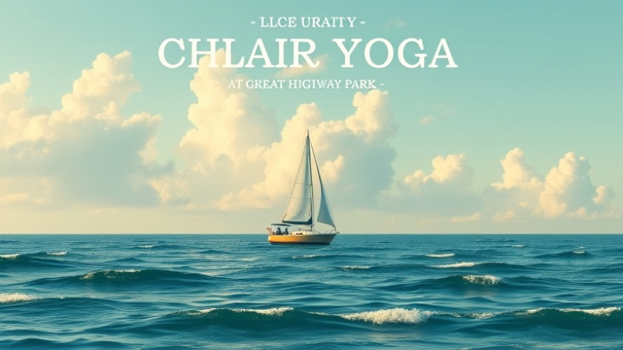 Promotional poster for free chair yoga in San Francisco at Great Highway Park.