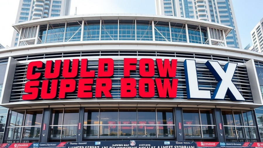 Super Bowl LX event sign displayed on Bay Area stadium.