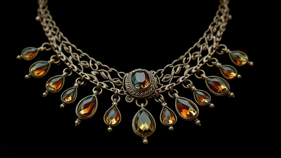 Vintage necklace related to Oakland Museum Heist on black velvet.