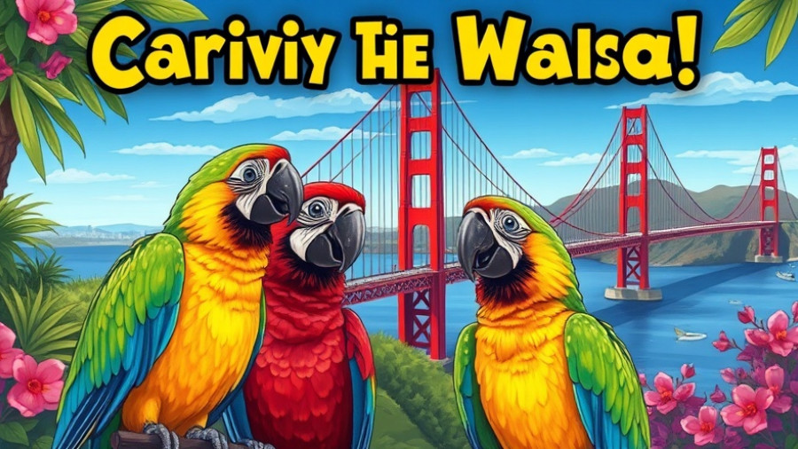 Illustration with parrots and Golden Gate Bridge saying 'I Voted!'