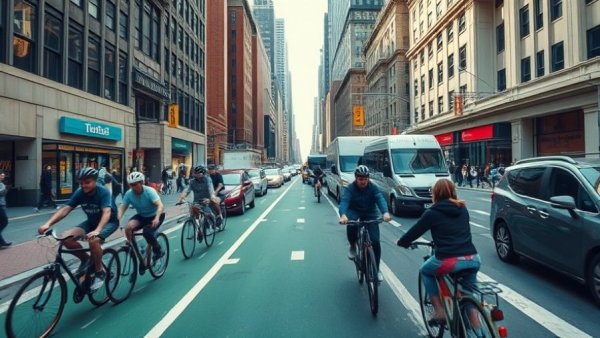Dynamic NYC street transformation with cyclists and traffic, Revolutionize NYC Streets.
