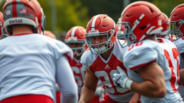 San Francisco 49ers players practice, showcasing defensive efforts.
