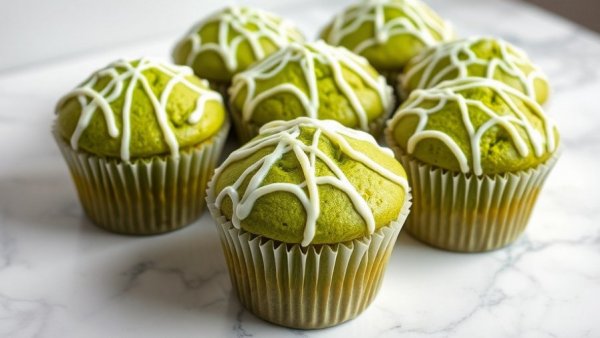 Freshly baked matcha muffins with icing, Matcha Muffins Recipe.